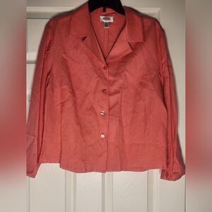 Talbots 16 Coral Orange Lngslv LINEN Blend Open Back Buttons Up Women’s Blazer